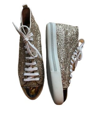 Miu Miu Gold Glitter High-Top Sneakers with Metallic Toe EU 41